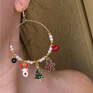 Christmas Holiday Charm Hoop Earrings